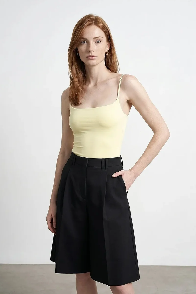 Dilvin Lemon Yellow DILVIN Sleeveless Square-neck Nylon Bodysuit for Women | Best Price UAE