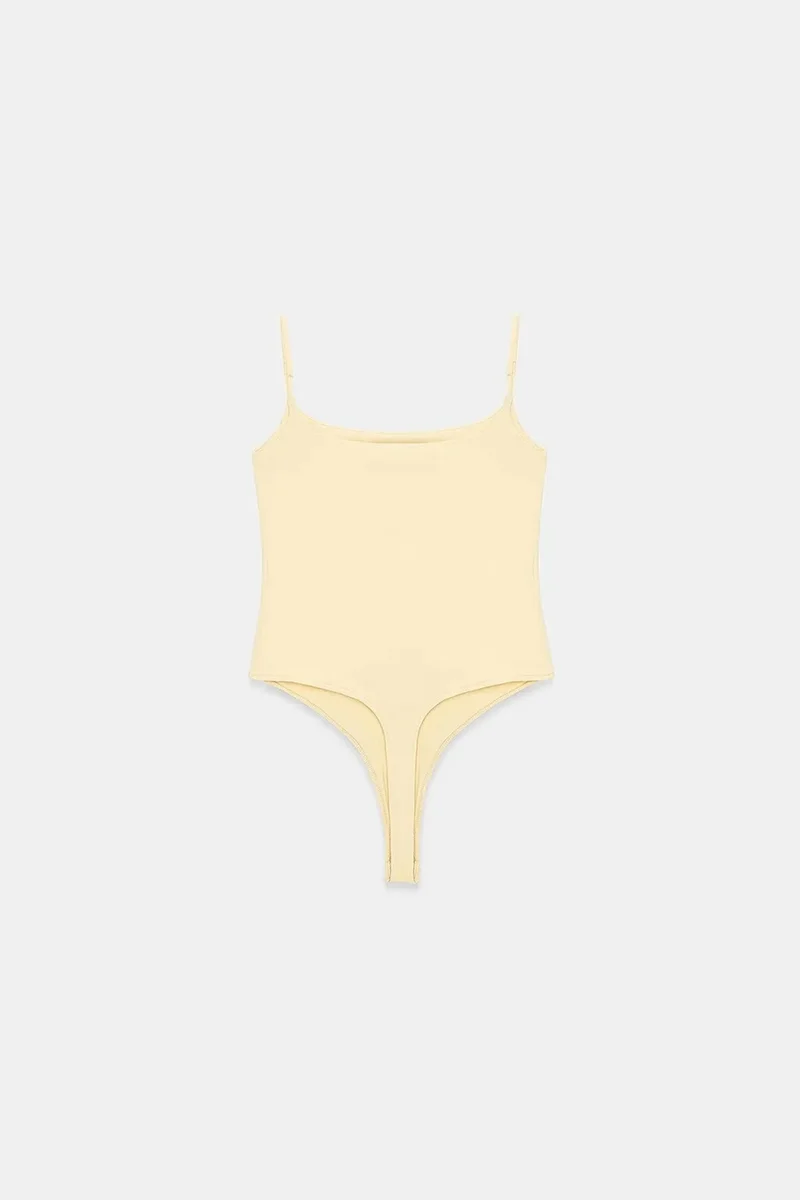 Dilvin Lemon Yellow DILVIN Sleeveless Square-neck Nylon Bodysuit for Women | Best Price UAE