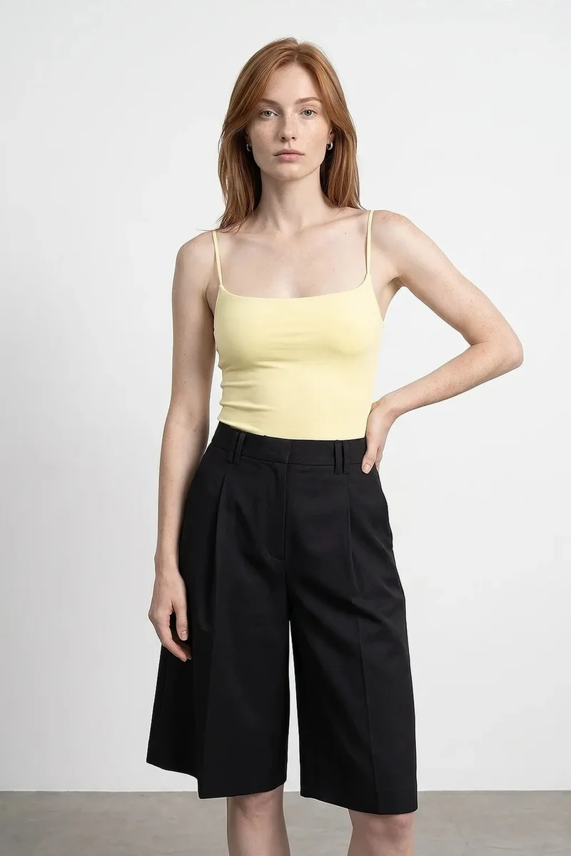Dilvin Lemon Yellow DILVIN Sleeveless Square-neck Nylon Bodysuit for Women | Best Price UAE