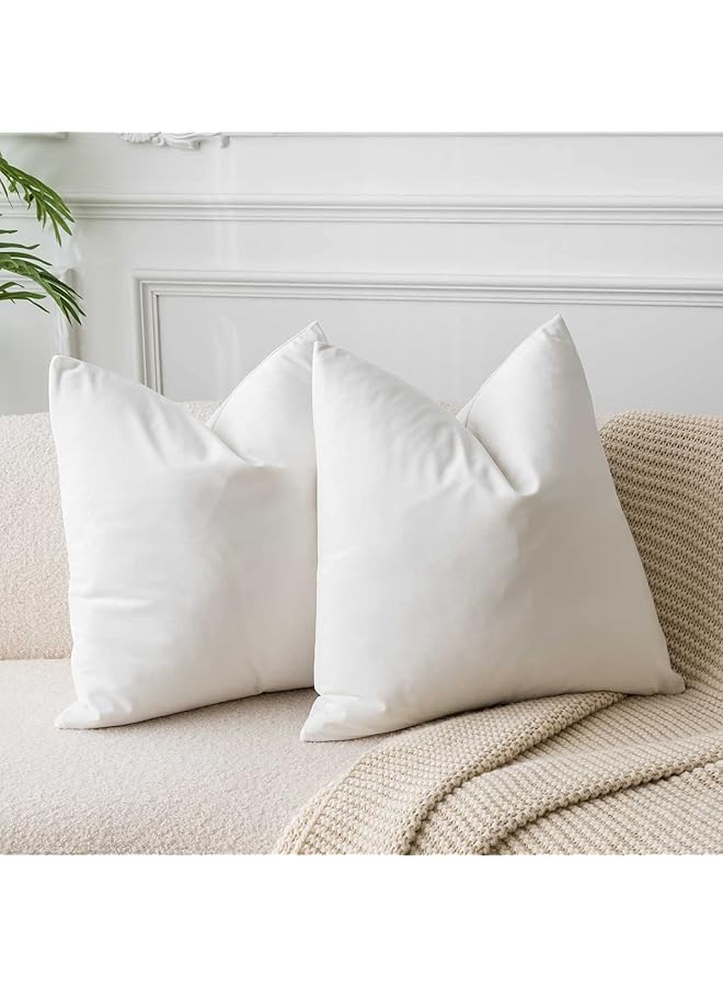 The Bros Cream White Decorative Velvet Throw Pillow Covers 20x20 Inches Set of 2,Luxury Solid Soft Pillow Covers for Sofa Couch Bed - Image 1