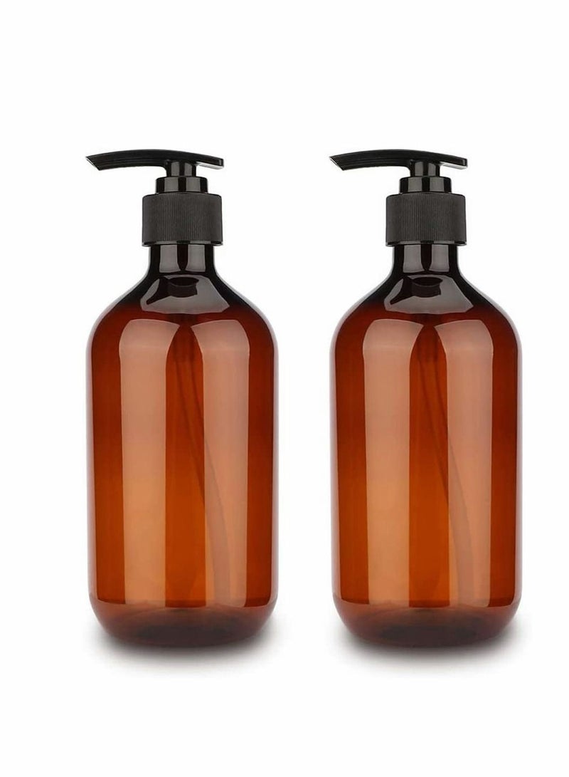 Dispenser Shampoo Pump Bottle Hand Gel Refillable Empty Amber PET Plastic Shampoo, Conditioner  Wash Shower for Bathroom, Kitchen, Office, Laundry Room, Lotions and More 2PCS 500ml/17oz, Brown - Image 1