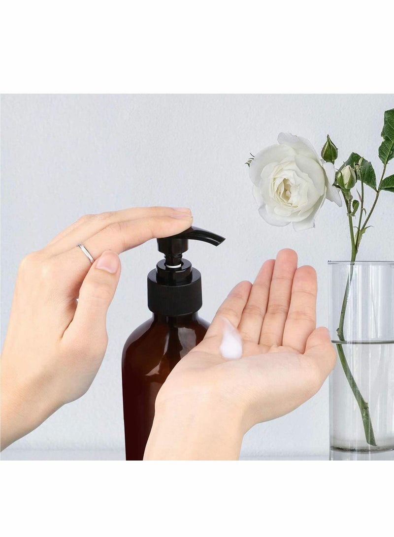 Dispenser Shampoo Pump Bottle Hand Gel Refillable Empty Amber PET Plastic Shampoo, Conditioner  Wash Shower for Bathroom, Kitchen, Office, Laundry Room, Lotions and More 2PCS 500ml/17oz, Brown - Image 2