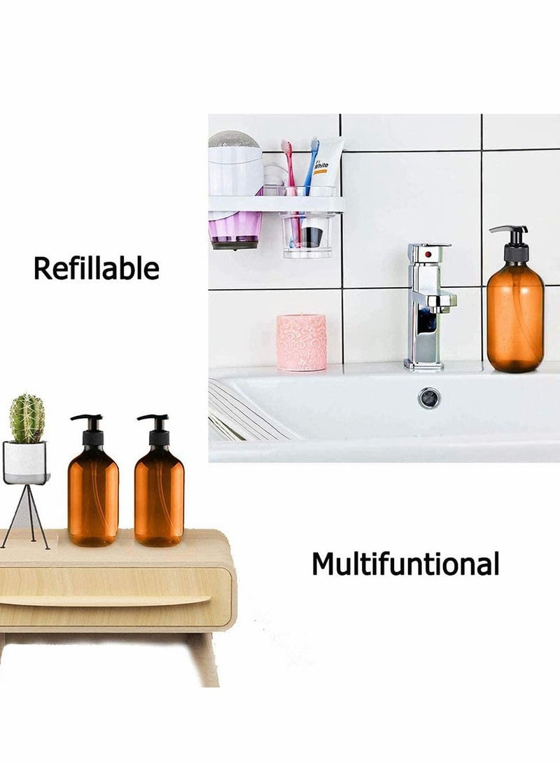 Dispenser Shampoo Pump Bottle Hand Gel Refillable Empty Amber PET Plastic Shampoo, Conditioner  Wash Shower for Bathroom, Kitchen, Office, Laundry Room, Lotions and More 2PCS 500ml/17oz, Brown - Image 3