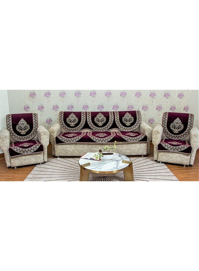 KREEVA Velvet Chenille Sofa Cover | for 5 Seater (3+1+1) Sofa | (Ciaz Purple_2, 6 Piece Set) | Sofa Slipcovers - Image 2