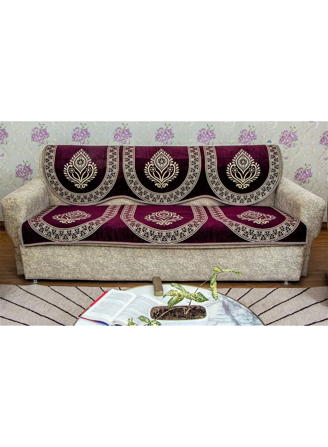 KREEVA Velvet Chenille Sofa Cover | for 5 Seater (3+1+1) Sofa | (Ciaz Purple_2, 6 Piece Set) | Sofa Slipcovers - Image 3