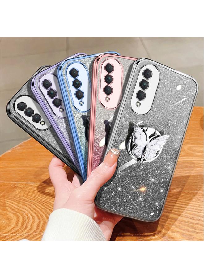 S-TOP Case For Honor X20 SE Plated Gradient Glitter Butterfly Holder TPU Phone Case - Image 2