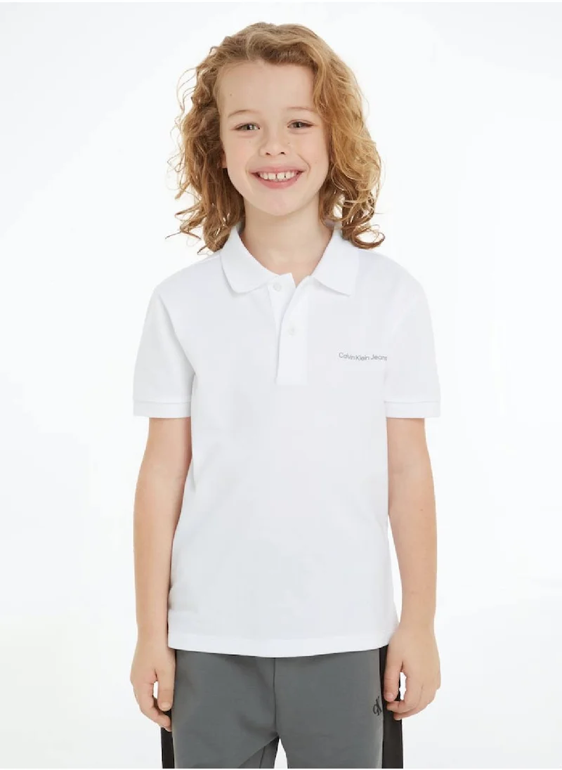 Calvin Klein Jeans Boys' Minimalistic Logo Short Sleeve Polo - Cotton, White