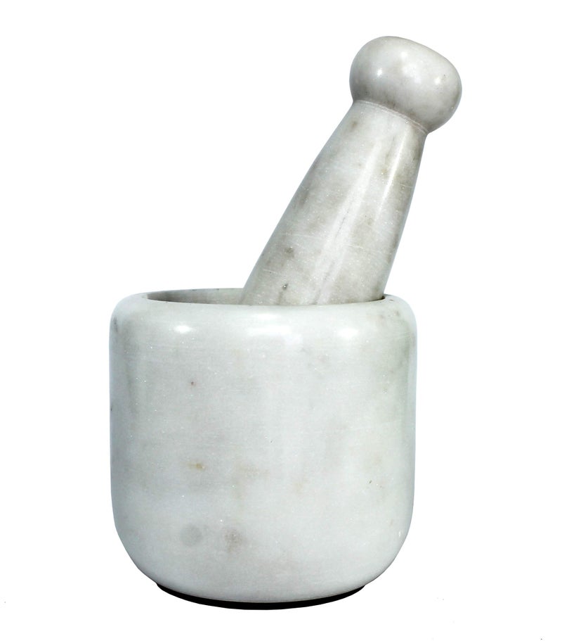 KLEO 3.5" Wide White Marble Stone Mortar and Pestle Set as Spice, Medicine Grinder Masher - Okhli And Musal - Image 5