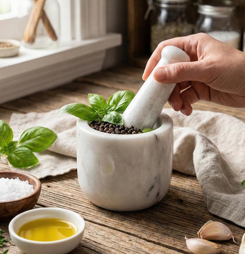 KLEO 3.5" Wide White Marble Stone Mortar and Pestle Set as Spice, Medicine Grinder Masher - Okhli And Musal - Image 3