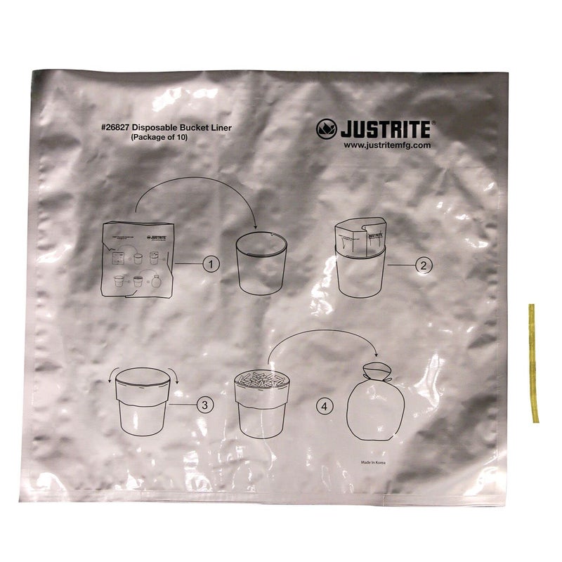 Justrite 26827 Aluminum/Polyethylene Disposable Bucket Liner with Twist-Tie, for Smoking Receptacles (Pack of 10), Gray - Image 5