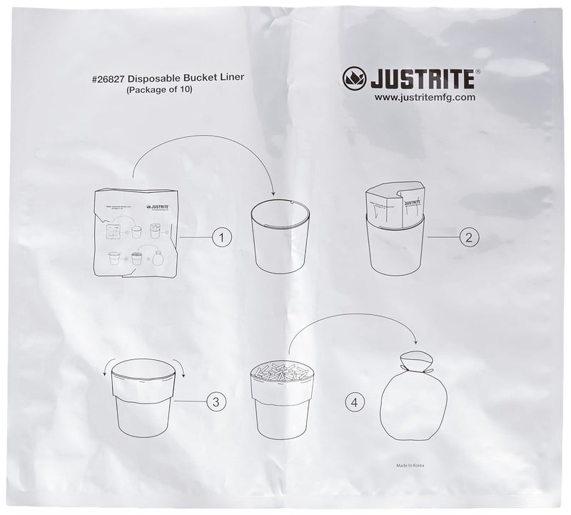 Justrite 26827 Aluminum/Polyethylene Disposable Bucket Liner with Twist-Tie, for Smoking Receptacles (Pack of 10), Gray - Image 1