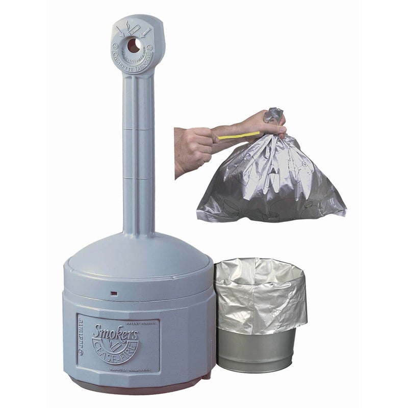 Justrite 26827 Aluminum/Polyethylene Disposable Bucket Liner with Twist-Tie, for Smoking Receptacles (Pack of 10), Gray - Image 3