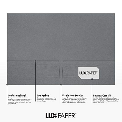 LUXPaper 9" x 12" Presentation Folders | Two Pocket | Sterling Gray Linen | 100lb. Cover | 25 Qty - Image 2