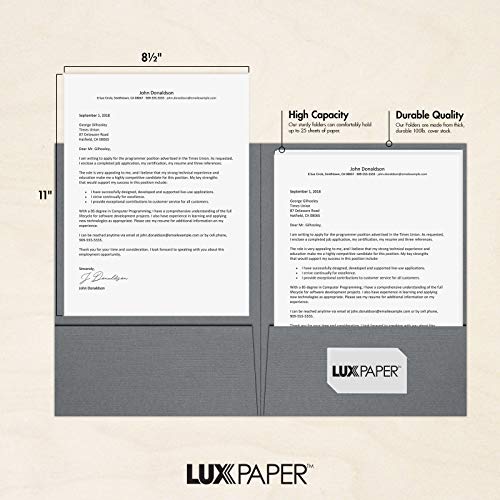 LUXPaper 9" x 12" Presentation Folders | Two Pocket | Sterling Gray Linen | 100lb. Cover | 25 Qty - Image 4