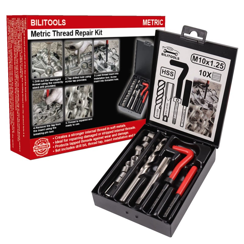 BILITOOLS M10x1.25 Thread Repair Kit, HSS Drill Helicoil Repair Kit Metric
