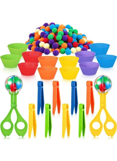 142 Pieces Fine Motor Skills Handy Scooper Set Sensory Bin Filler Includes 12 Sorting Bowls 8 Tweezers 2 Scissors Clips 120 Plush Balls For Early Education And Sorting Counting Training Development