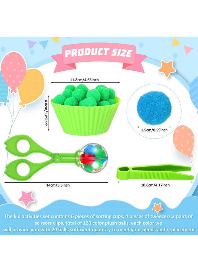 Zhanmai - 142 Pieces Fine Motor Skills Handy Scooper Set Sensory Bin Filler Includes 12 Sorting Bowls 8 Tweezers 2 Scissors Clips 120 Plush Balls For Early Education And Sorting Counting Training Development - Image 1