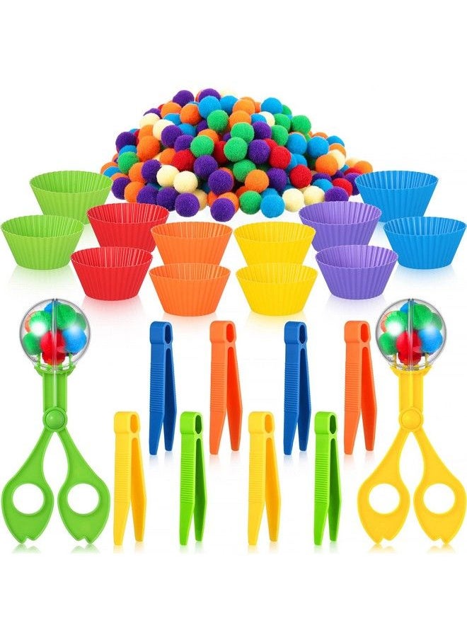 Zhanmai - 142 Pieces Fine Motor Skills Handy Scooper Set Sensory Bin Filler Includes 12 Sorting Bowls 8 Tweezers 2 Scissors Clips 120 Plush Balls For Early Education And Sorting Counting Training Development - Image 1