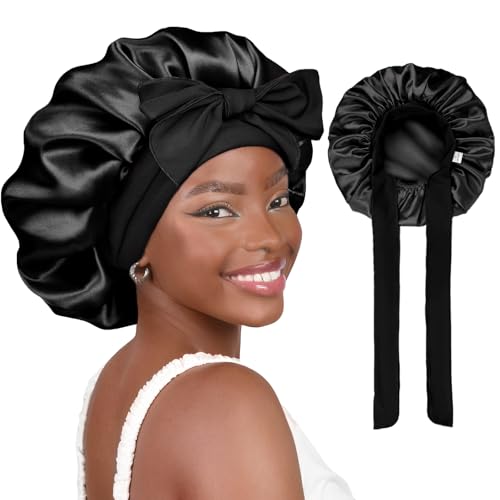 YANIBEST Satin Bonnet Silk Bonnet for Sleeping Double Layer Adjustable Hair Bonnet for Women Men for Curly Natural Hair with Tie Band