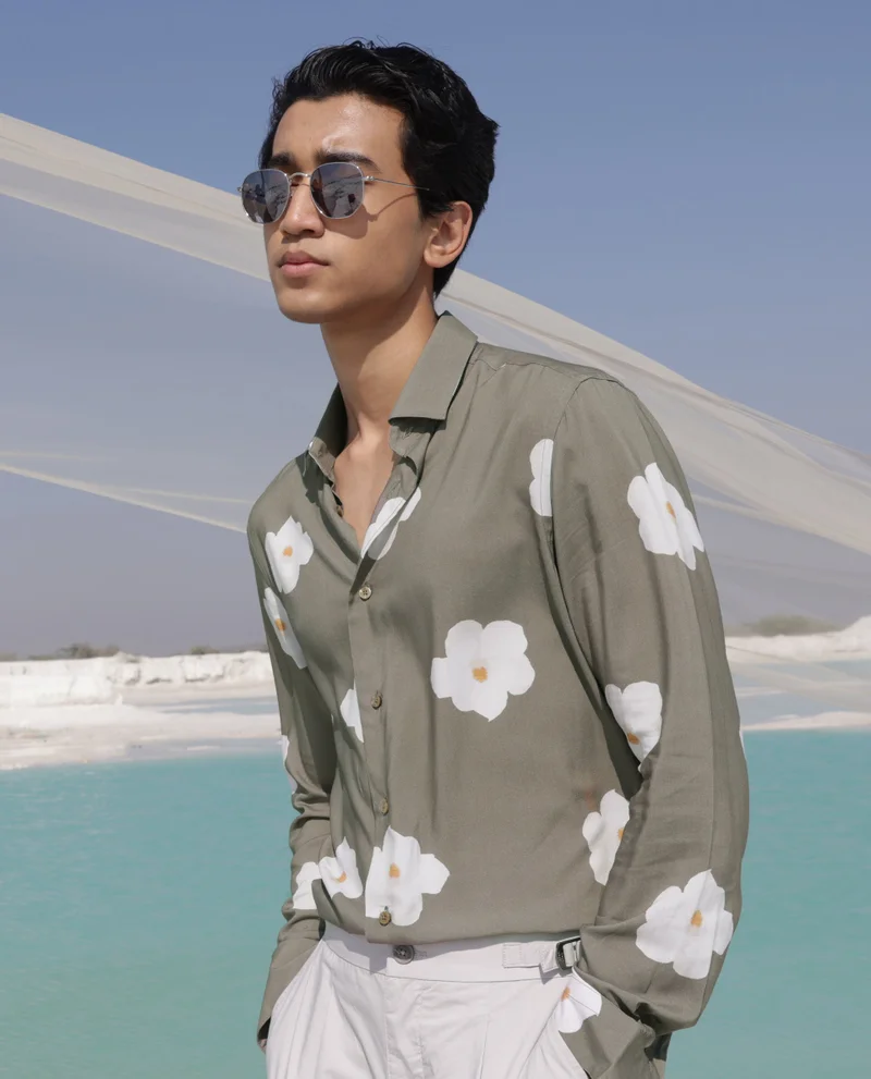 Rare Rabbit Rare Rabbit Men's Norton Brown Cotton Fabric Floral Print Full Sleeves Shirt