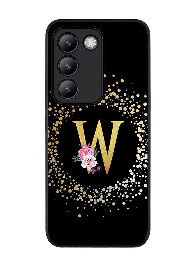Stylizedd Rugged Black edge case for Vivo V30 Lite 5G, Slim fit Flexible Cover -  Custom Monogram Initial Letter Floral Pattern Alphabet - W ( Black ) - Image 1