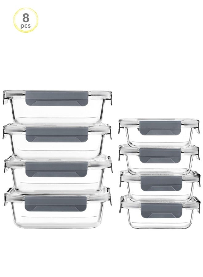 Food Storage Container Glass Set Of 8 Pieces Food Container With Locking Lids For Food Meal Prep Kitchen Organizer Microwave Oven Freezer Dishwasher Safe  - Image 2