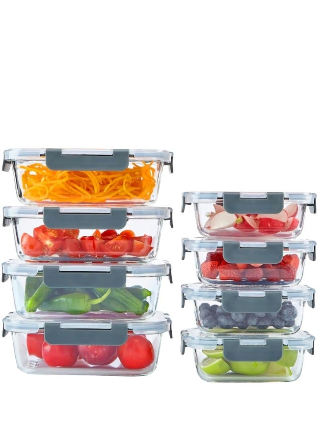 Food Storage Container Glass Set Of 8 Pieces Food Container With Locking Lids For Food Meal Prep Kitchen Organizer Microwave Oven Freezer Dishwasher Safe  - Image 1