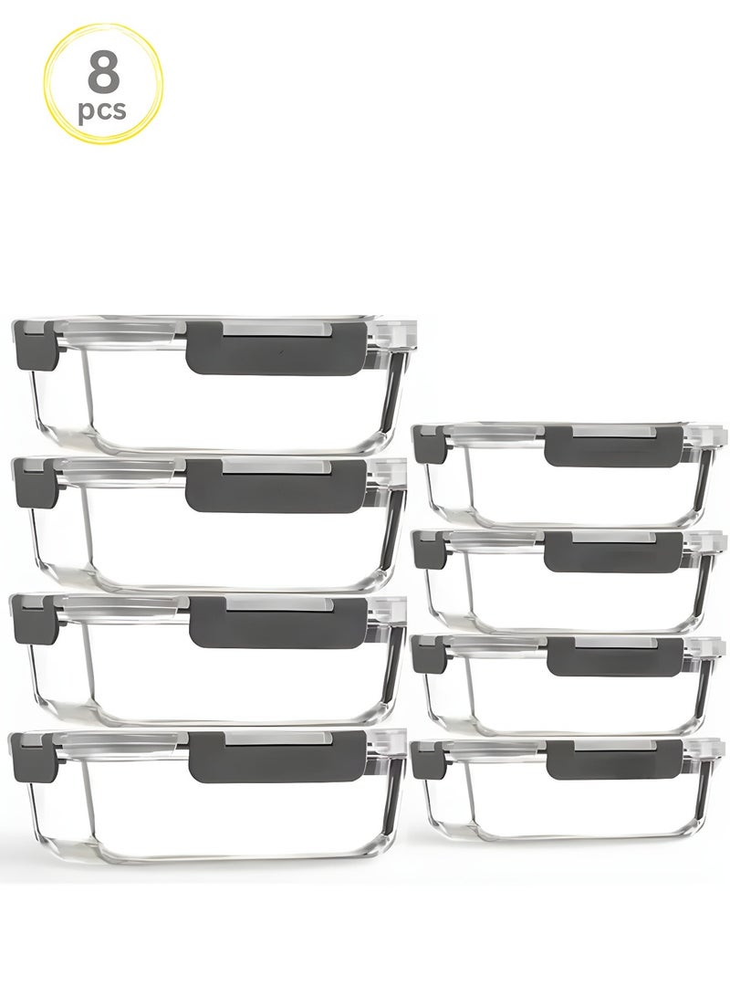 Food Container Glass Set Of 8 Pieces Food Storage Container With Locking Lids For Food Meal Prep Kitchen Organizer Microwave Oven Freezer Dishwasher Safe - Image 1