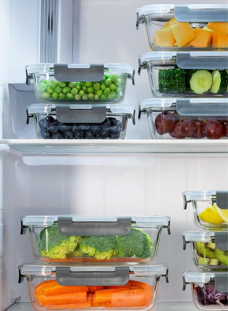 Food Container Glass Set Of 8 Pieces Food Storage Container With Locking Lids For Food Meal Prep Kitchen Organizer Microwave Oven Freezer Dishwasher Safe - Image 2