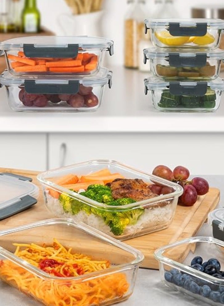 Food Container Glass Set Of 8 Pieces Food Storage Container With Locking Lids For Food Meal Prep Kitchen Organizer Microwave Oven Freezer Dishwasher Safe - Image 3