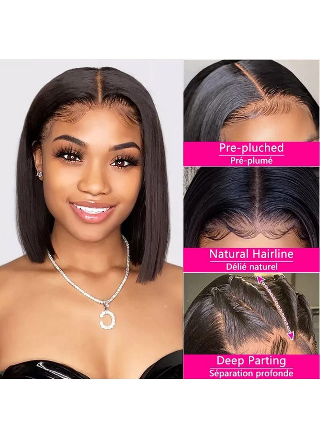 Qangelabeauty Bob Wig Lace Front Wigs Pre Plucked With Baby Hair 180% Density Short Bob Wigs For Women Straight Bob Frontal Wigs Natural Black (12Inch)  - Image 2