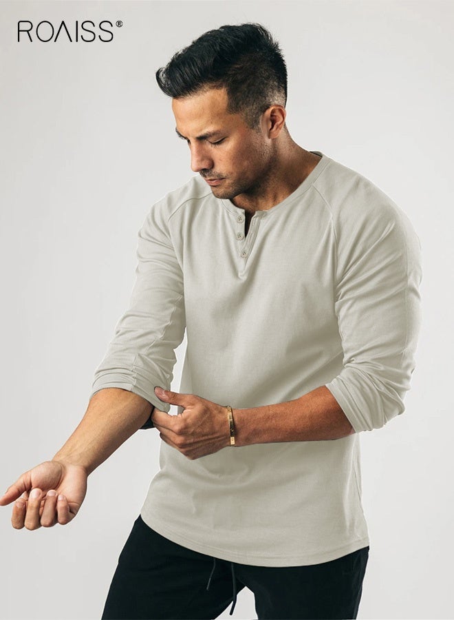 رويس قمصان هنلي كلاسيكية للرجال، قمصان طويلة الأكمام برقبة على شكل V للرجال، قمصان مريحة للبشرة بثلاثة أزرار، مناسبة للارتداء اليومي أو أي نشاط خارجي - Image 4