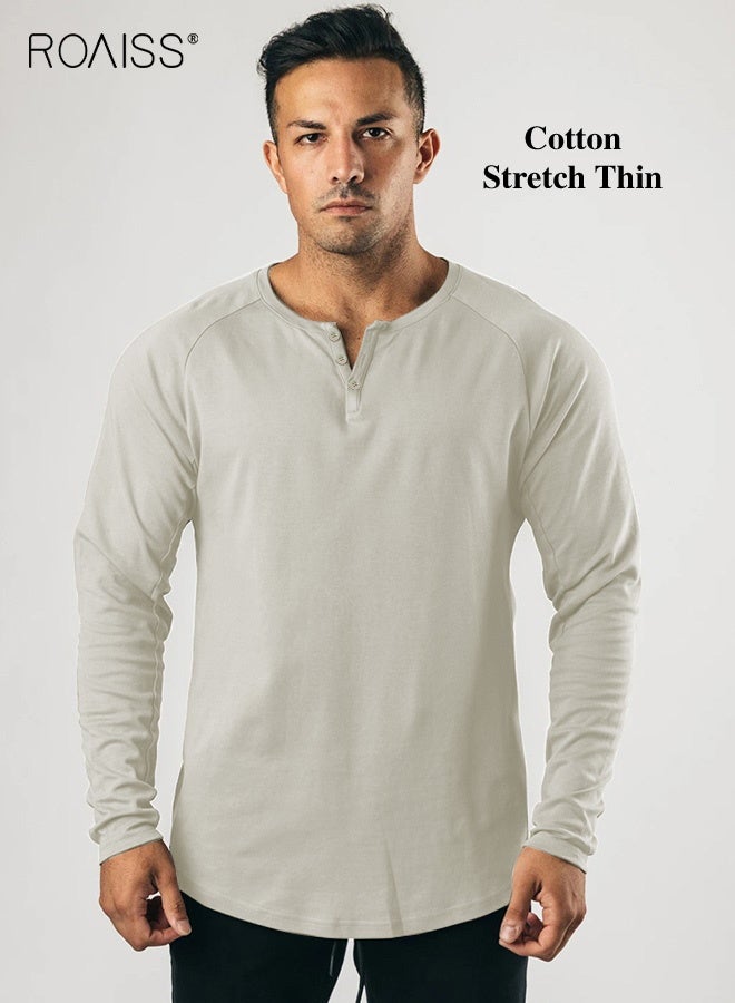 رويس قمصان هنلي كلاسيكية للرجال، قمصان طويلة الأكمام برقبة على شكل V للرجال، قمصان مريحة للبشرة بثلاثة أزرار، مناسبة للارتداء اليومي أو أي نشاط خارجي - Image 1