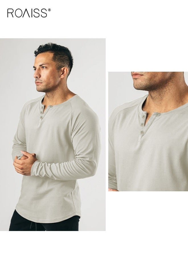 رويس قمصان هنلي كلاسيكية للرجال، قمصان طويلة الأكمام برقبة على شكل V للرجال، قمصان مريحة للبشرة بثلاثة أزرار، مناسبة للارتداء اليومي أو أي نشاط خارجي - Image 3