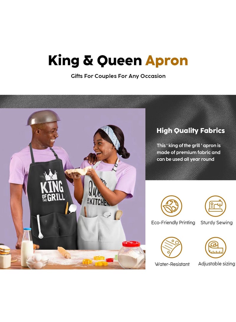 King & Queen Apron Set - Wedding Engagement Gifts for Couples, Funny Kitchen Gifts for Couples, Husband, Wife, Boyfriend, Girlfriend, Him Her, Bridal Shower Gifts, Unique Valentine's Day gifts ideas  - Image 2