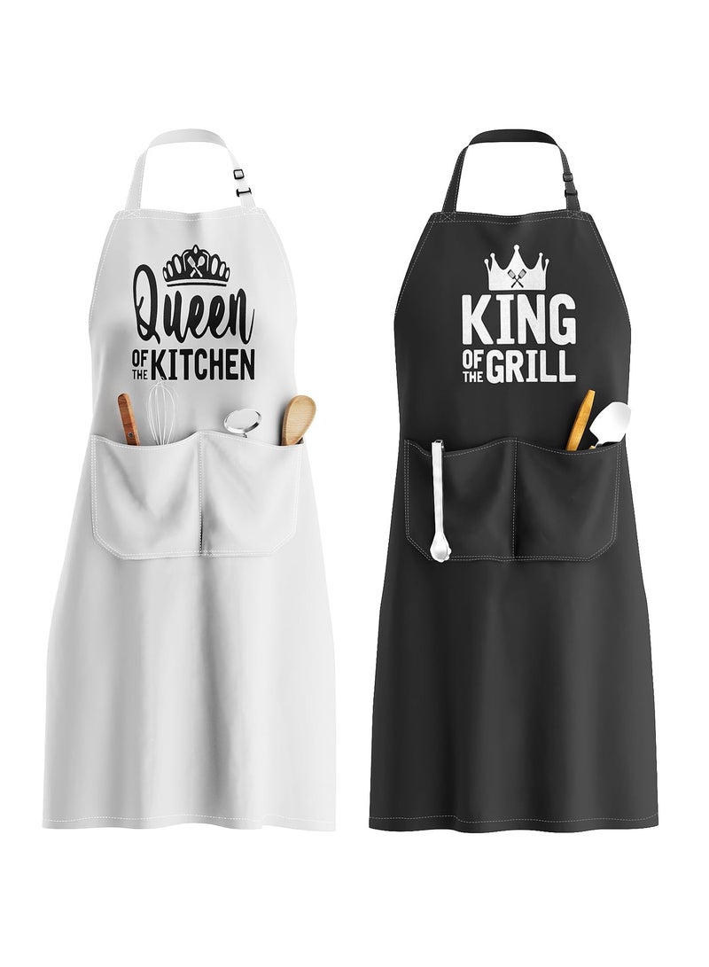King & Queen Apron Set - Wedding Engagement Gifts for Couples, Funny Kitchen Gifts for Couples, Husband, Wife, Boyfriend, Girlfriend, Him Her, Bridal Shower Gifts, Unique Valentine's Day gifts ideas  - Image 1