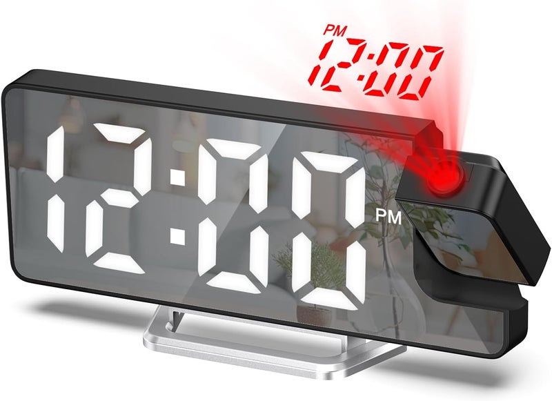 LOFICOPER ساعة منبه رقمية مع بروجيكتور لغرفة النوم، بروجيكتور دوار 180°، شاشة LED كبيرة 7.9 بوصة مع درجة حرارة، زر تأجيل، سطوع قابل للتعديل، كابل USB، ساعة طاولة لبيتك أو مكتبك. - Image 1