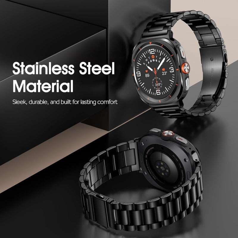 حزام بديل من الفولاذ المقاوم للصدأ بدون فجوات من متوافق مع ساعة Samsung Galaxy Watch 7 Ultra 47mm 2024 للنساء والرجال أسود - Image 2