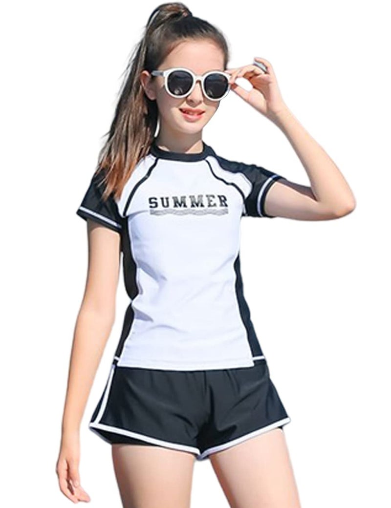 KORADI Girls Swimsuits Rash Guard Swim Sets Kids Two-Piece Bathing Suits Teen Swimwear Beach Shorts Sun Protection Swim Shirts 8-14 Years - Image 1