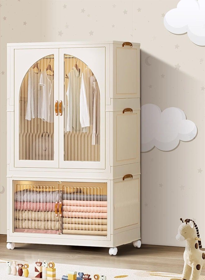 صناديق تخزين قابلة للطي، صندوق تخزين قابل للتكديس، منظم بلاستيكي قابل للطي، خزانة ملابس مع أبواب وعجلات للمنزل، غرفة النوم، السكن الجامعي - Image 1