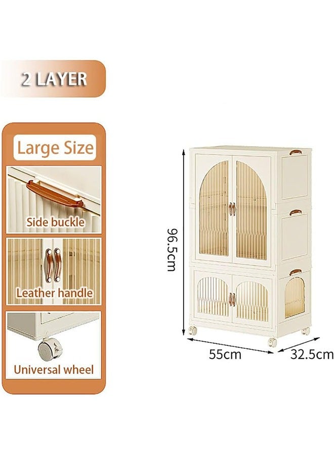 صناديق تخزين قابلة للطي، صندوق تخزين قابل للتكديس، منظم بلاستيكي قابل للطي، خزانة ملابس مع أبواب وعجلات للمنزل، غرفة النوم، السكن الجامعي - Image 2