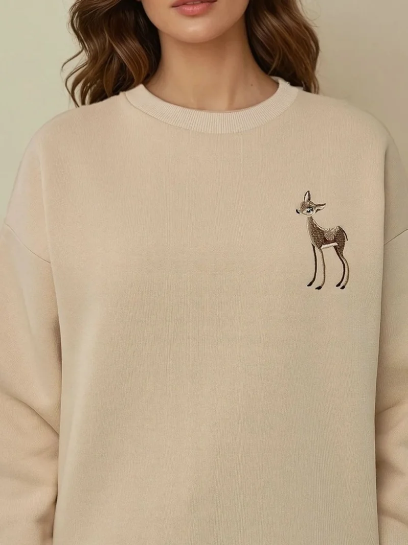 Hiccup Natural Comfort Animal Pattern Embroidered Raised Crew Neck Sweatshirt for Women | Best Price UAE