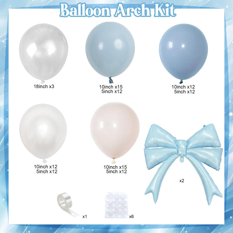 Froova Dusty Blue Balloon Garland Arch Kit, 107PCS Dusty Fog Blue and White Balloons with Bow Balloon Decor for Coquette Birthday Baby Bridal Shower Wedding Party Decorations - Image 3