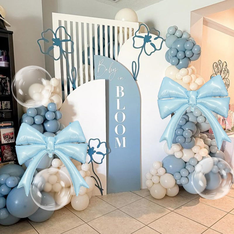 Froova Dusty Blue Balloon Garland Arch Kit, 107PCS Dusty Fog Blue and White Balloons with Bow Balloon Decor for Coquette Birthday Baby Bridal Shower Wedding Party Decorations - Image 2