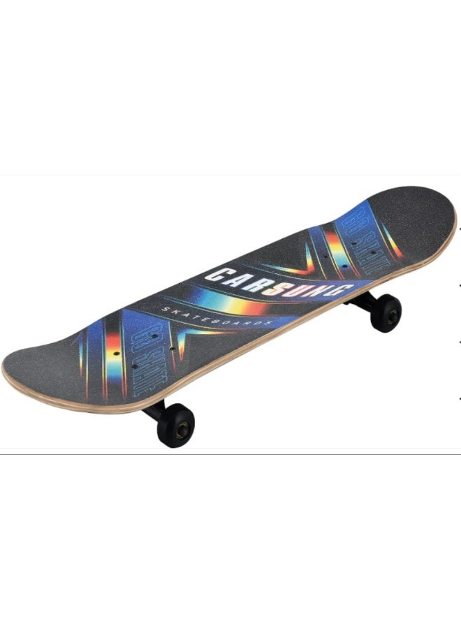 DEXO Black Panther Fiber Skateboard Combo 26.5” – Pro Double Kick Deck with ABEC-7 Bearings, TPU Wheels & Safety Helmet (Black) - Image 1