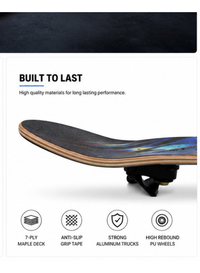 DEXO Black Panther Fiber Skateboard Combo 26.5” – Pro Double Kick Deck with ABEC-7 Bearings, TPU Wheels & Safety Helmet (Black) - Image 4