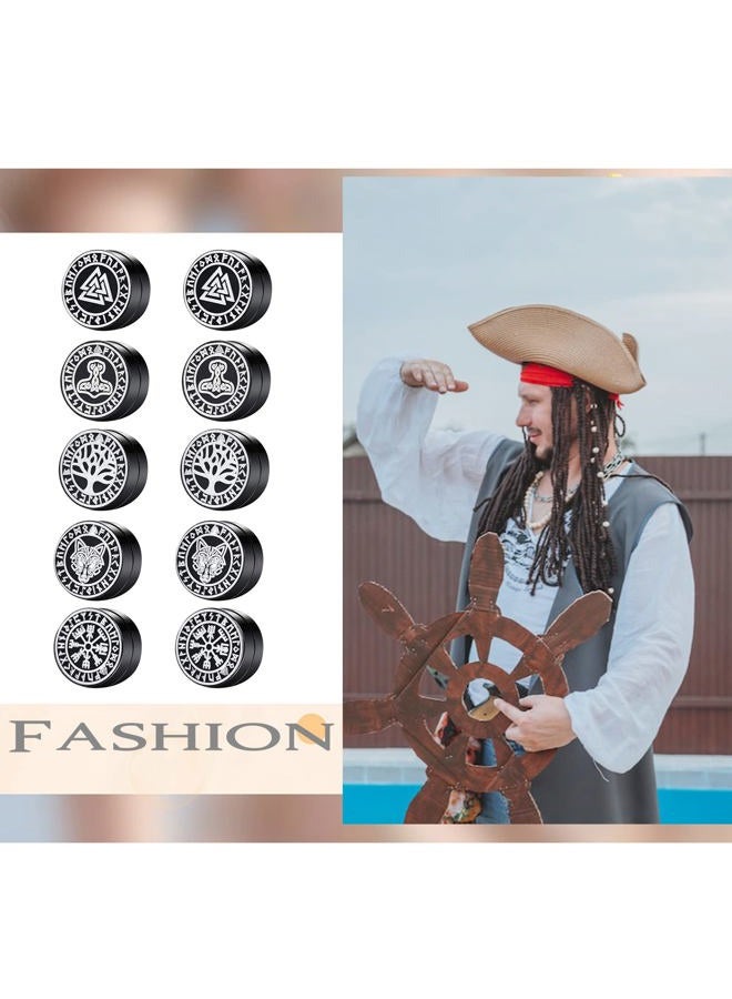 Aroncent 6Pairs Norse Viking Magnetic Stud Earrings for Men Women Stainless Steel Non-piercing Hypoallergenic Unisex Gauges Clip on Earring Set - Image 5