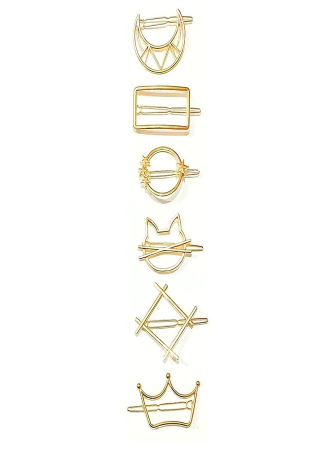DealFry Hair Clip Korean Fashion Minimalist Metal Gold Barrettes for Women/Girl, Geometric Design Random shape Snap Hairpins Headwear Accessories Styling Tool for Party Wedding (Collection-01 | 6 Pcs) - Image 1
