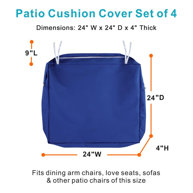 NettyPro Outdoor Cushion Covers 24 x 24 inch Waterproof Patio Furniture Chair Seat Cushion Covers with Zipper and Tie, Replacement Cover Only, Navy - Image 5