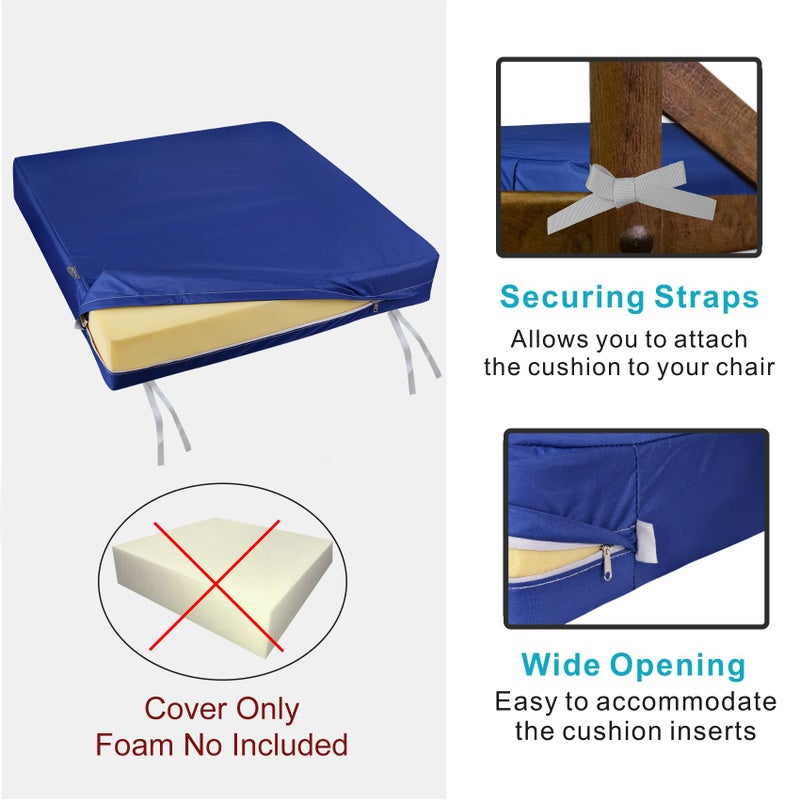 NettyPro Outdoor Cushion Covers 24 x 24 inch Waterproof Patio Furniture Chair Seat Cushion Covers with Zipper and Tie, Replacement Cover Only, Navy - Image 4